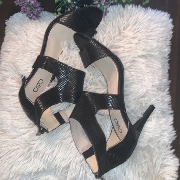 Cato Heels Ankle Strap Back Zip Black Snakeskin size 7 - Picture 4 of 8